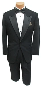 39R Black Peak Lapel Tuxedo Jacket w/ 31 Waist Pants Discount Tux Overstock - Picture 1 of 6