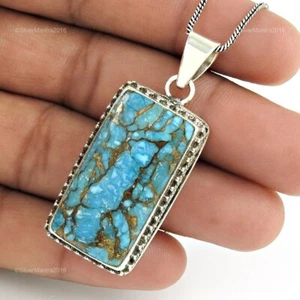 Blu Rame Pietra Turchese Argento Sterling Gola Chakra Fidanzamento Nuovo Pendant - Foto 1 di 8