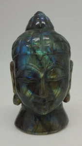 Handgeschnitzter Labradorit Buddha Kopf mit Blitz - Bild 1 von 8