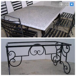 Outdoor Dining Speckled Granite Stone Table Set 1.8m Iron Base 6x Sophie Chairs - Picture 1 of 2