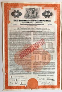 Washington Water Power Company certificato obbligazionario $1.000 con coupon - Foto 1 di 2