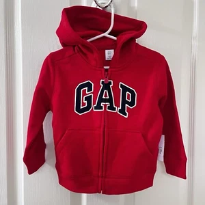Baby Gap Logo Red Zip Hoodie Hooded Full Zip Sweatshirt Boys Size 2 Years NWT - Picture 1 of 11