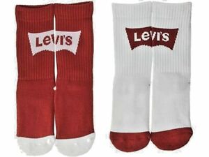 Levis, Kids 2Pk (1P) Red (1P) White, Crew Socks, 3Y-5Y, 3.99 Shipping