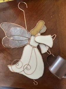 Vintage Stained Glass Gardening Angel Hanging Iridescent Holding Watering - Picture 1 of 10
