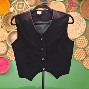 1970s Vintage Black Velvet Button-Up Vest – Size 6, Sharp & Versatile - Picture 1 of 5
