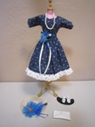 Barbie Doll New Handmade Navy Blue Print Retro Dress & Accessories! Free Ship