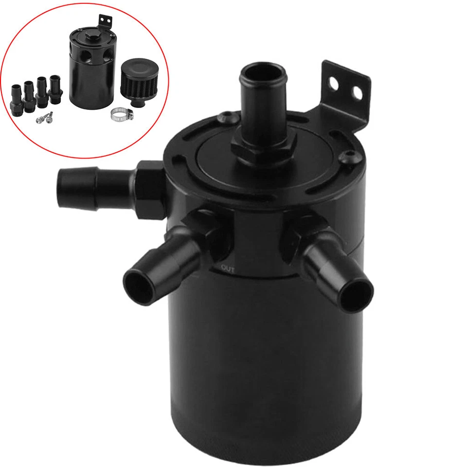 3-Port Oil Reservoir Catch Can Tank with Drain Valve & Breather Filter Universal - image 1 of 4