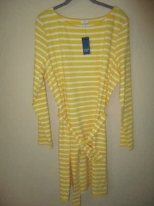 NWT Crown & Ivy Yellow White Striped Belted Dress Size XXL 2XL - Picture 1 of 9