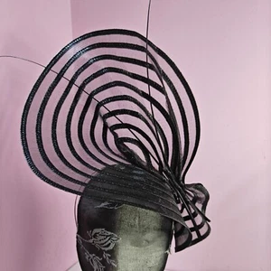 black large fascinator millinery burlesque headband wedding hat ascot - Picture 1 of 3
