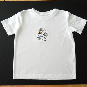 Kinder weißes Kaninchenfell T-Shirt mit laufendem Welpen Größe 24M - Bild 1 von 4