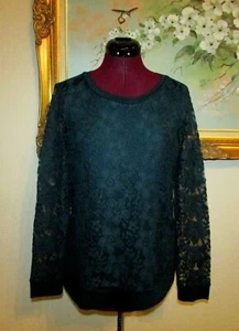 NEW ADRIANNA PAPELL SZ S DARK PINE LACE OVERLAY TOP WITH LACE SLEEVES MSRP $58 - Picture 1 of 6