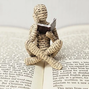 Resin Woman Reading Book Figurine Human Sculpture Bookends Bookshelf Words Skin - Picture 1 of 13