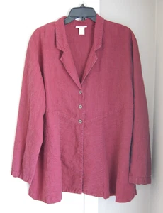 Vintage J. Jill 100% Linen Jacket Burgundy Women's XL - Picture 1 of 8