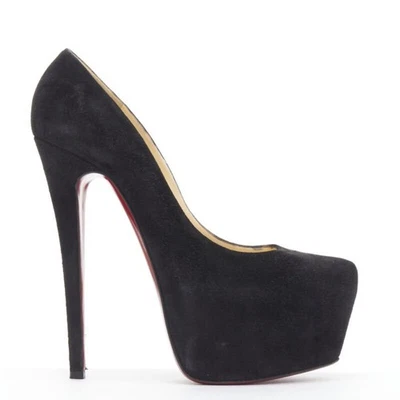 CHRISTIAN LOUBOUTIN Narciso 160 Negro Gamuza Puntera Almendra Plataforma Bomba EU38 Foto 1 de 4