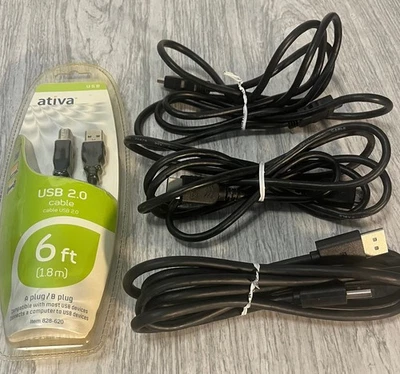 ATIVA USB 2.0 A/B Data Cable 6' Black Hi-Speed USB Devices PLUS 3 HDMI 6' Cables - Image 1 of 4