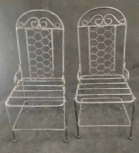 2 Wrought Iron Black Patio Metal Chairs. Child Garden Or Doll House. Mini - Picture 1 of 5