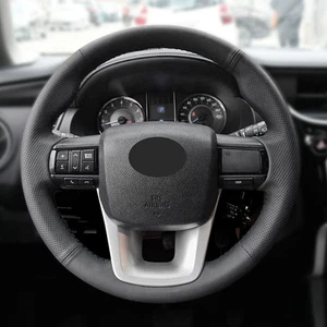 All Black Leather Steering Wheel Cover For Toyota Hilux 2015 2016 2017 2018 2019 - Picture 1 of 10