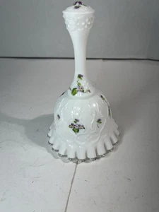 Vintage Fenton Milk Glass Ruffled Edge Violets Signed Smith Hand Painted Bell DO - Picture 1 of 5