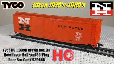 Tyco HO #339B коричневый ящик эпохи New Haven железной дороги 50' штепсельная вилка двери коробка автомобиля NH 35688 - Изображение 1 из 4