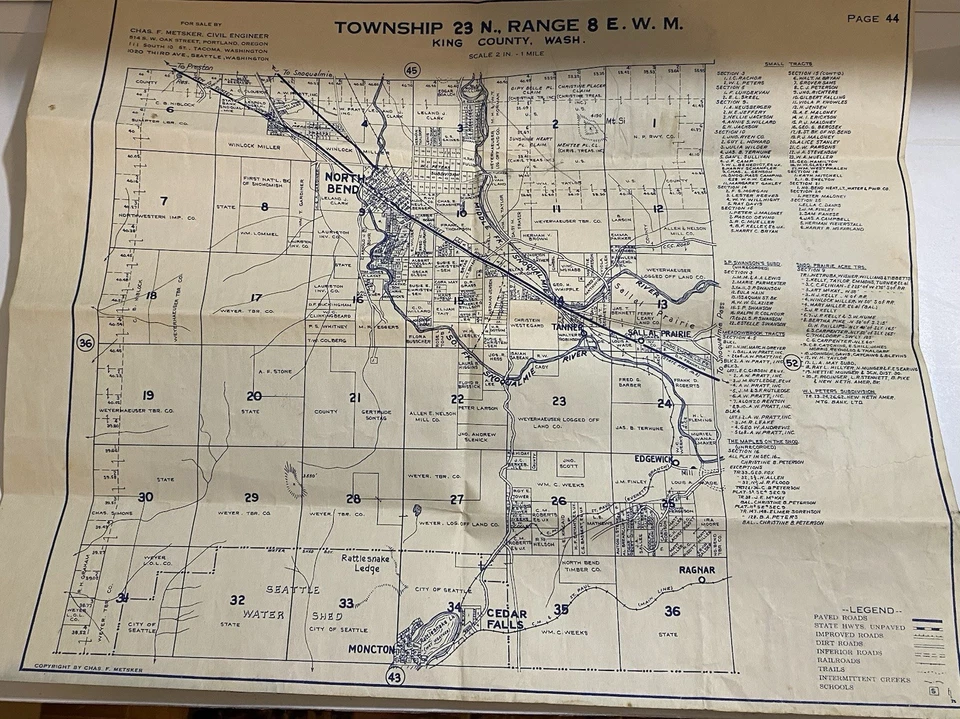 Aprox. Mapa antiguo Metsker 1915 King County Washington página 44 Foto 1 de 4