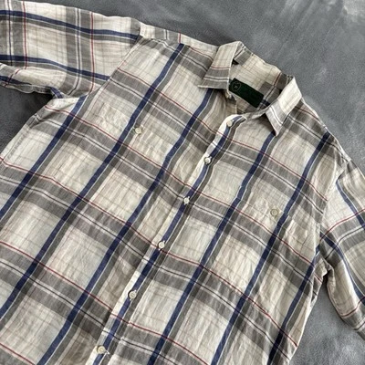 Bobby Jones Mens Linen Plaid Casual Button Down Short Sleeve Shirt Made in Italy - Image 1 of 4