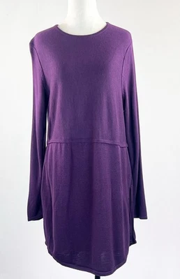 J Jill Long Tunic Stretch Knit Sweater Purple Side Slit Viscose/Wool Size M - Image 1 of 4