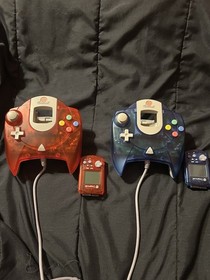 Sega Dreamcast Red and Blue Controller With Matching VMU Great Condition
