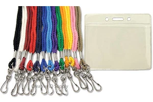 Lot of 100 VINYL ID CARD HOLDERS + LOT 100 PCS NECK STRAP ID LANYARDS - Picture 1 of 4