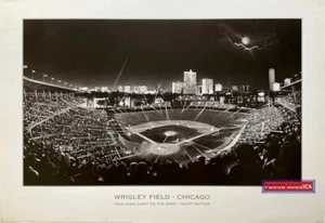 Wrigley Field Chicago Fans Shed Light on the Game Vintage Art Print 24 x 35 - Picture 1 of 14