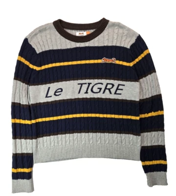 Le Tigre Gray Navy Blue Striped Cable Knit Pullover Sweater Mens Size XL - Image 1 of 4