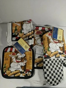 7 Pc Home Collection Chef Kitchen Oven Mitt Dish Towel Set - Picture 1 of 6