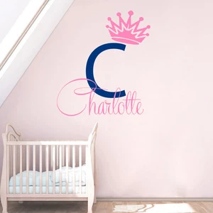 Baby Name Wall Decal Girl Vinyl Sticker Princess Crown Decal Nursery Decor KI103 - Picture 1 of 5