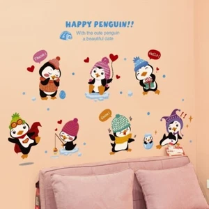 Happy Winter Penguin Decoration Wall Sticker Cartoon Children Bedroom Home Decor - Picture 1 of 5