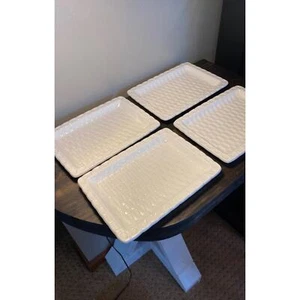 Fitz and Floyd White Basketweave Ceramic Snack Tray Plates- Set of 4 - Picture 1 of 5