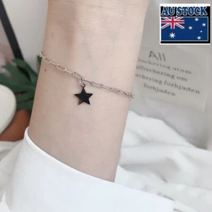 Woman Real s925 Sterling Silver Star Charm Rolo link Chain Bracelet Bangle  - Picture 1 of 5