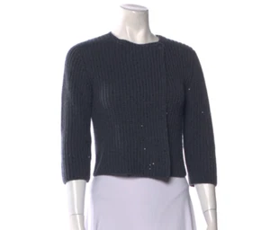 Brunello Cucinelli Cashmere Crew Neck Cardigan Sweater Women Small Blue NW/OT - Picture 1 of 3