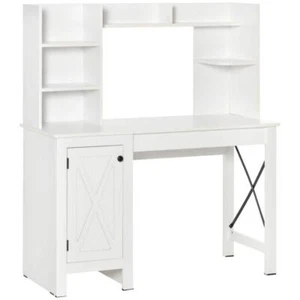 HOMCOM Computer Desk 47.25"x19.75"x53.75" White Wooden w/ Hutch Cabinet Indoor - Picture 1 of 10