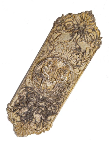 Rare 1870s Silver-Plated Bronze P.F. Corbin Figural Push Plate Cover