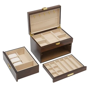 Portagioie organizer in legno 3 strati con 2 cassetti armadio - Foto 1 di 15