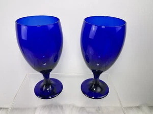 2 Vintage Libbey Cobalt Blue Water Goblets Footed Iced Tea Drinking Glasses 7” - Picture 1 of 9