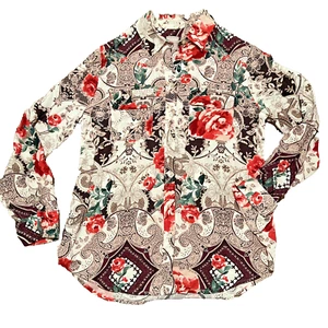 CHICOs Long SL Paisley Bruyère Rose Floral Button Shirt Gr. 0 (4/6) rosa braun - Bild 1 von 9