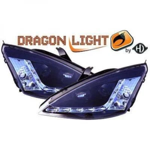 LHD Projector Headlights LED Dragon DRL Lights Black Ford Focus MK1 1998-2004 - Picture 1 of 3