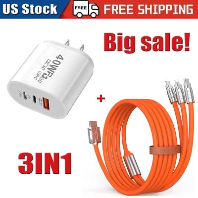 3 in 1 Fast USB Charging Cable Universal Multi Function Cell Phone Charger Cord - Image 1 of 4