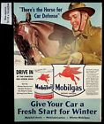 1941 Mobilgas Oil Car Service Horse Defense Winter Cold Vintage Print Ad 39704