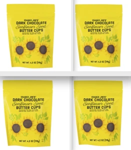 VEGAN! 4 Packs Trader Joe's Mini Dark Chocolate Sunflower Seed Butter Cups NEW - Picture 1 of 3