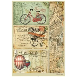 Stamperia A4 RICE PAPER - AROUND THE WORLD - POST CARD - Picture 1 of 1