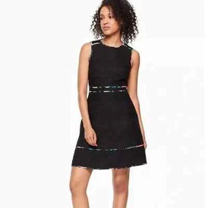 Mini Vestido Kate Spade Negro Tweed Tejido Floral Borde Sin Mangas Línea A 0 - Imagen 1 de 11