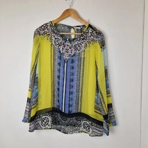 Nightingales Black Yellow Blue Multi Pattern Sheer Floaty Top UK Size 16 BNWT - Picture 1 of 9