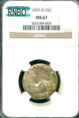 1957 D QUARTER NGC MS67 MAC RNBO RAINBOW  RARE * - Image 1 of 2