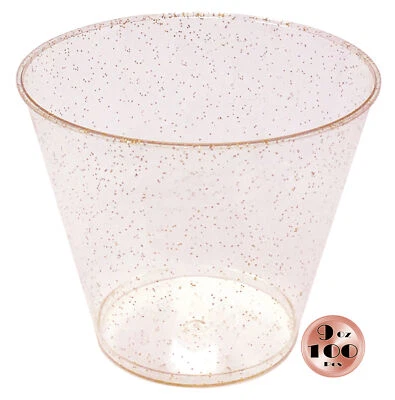 100 Rose Gold Glitter Plastic Cups - Reusable and Recyclable - Elegant Tumblers - Image 1 of 4